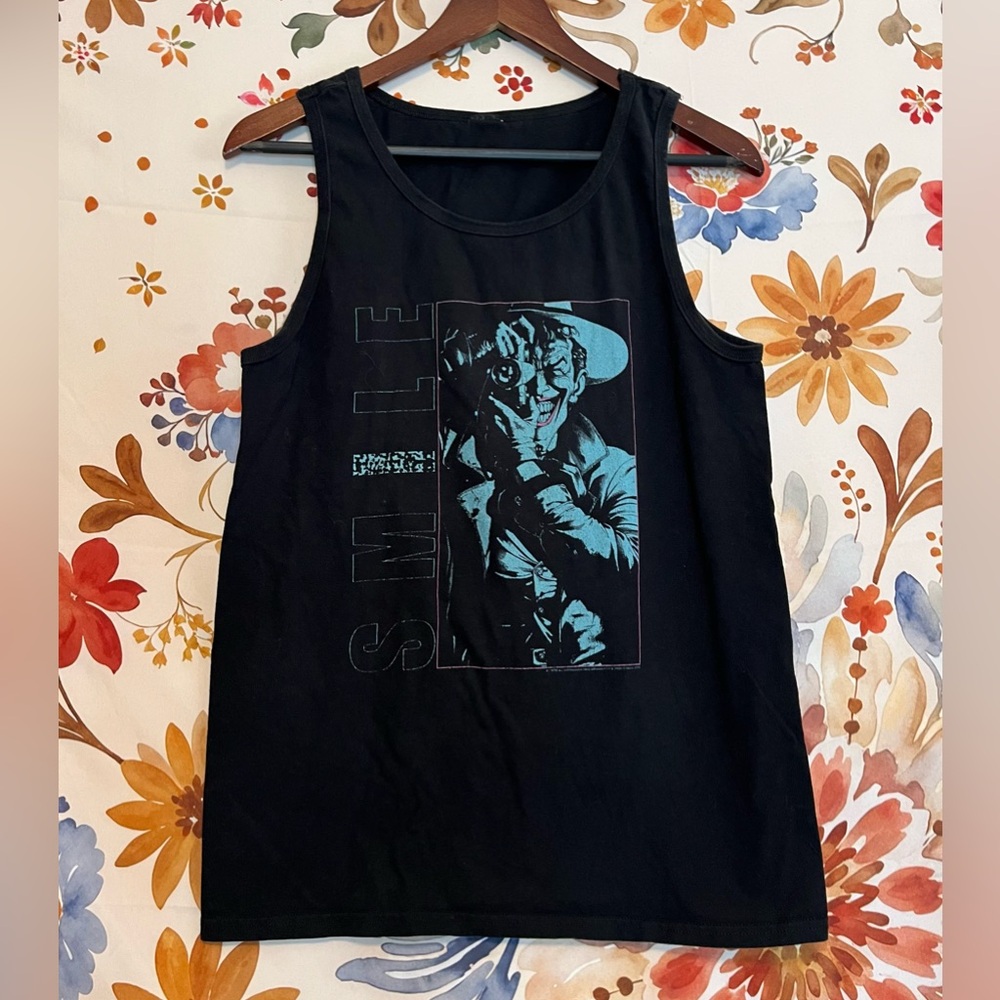 Women’s S Joker Batman “Smile” Comic Graphic Tank DC Comics Black Summer Spring